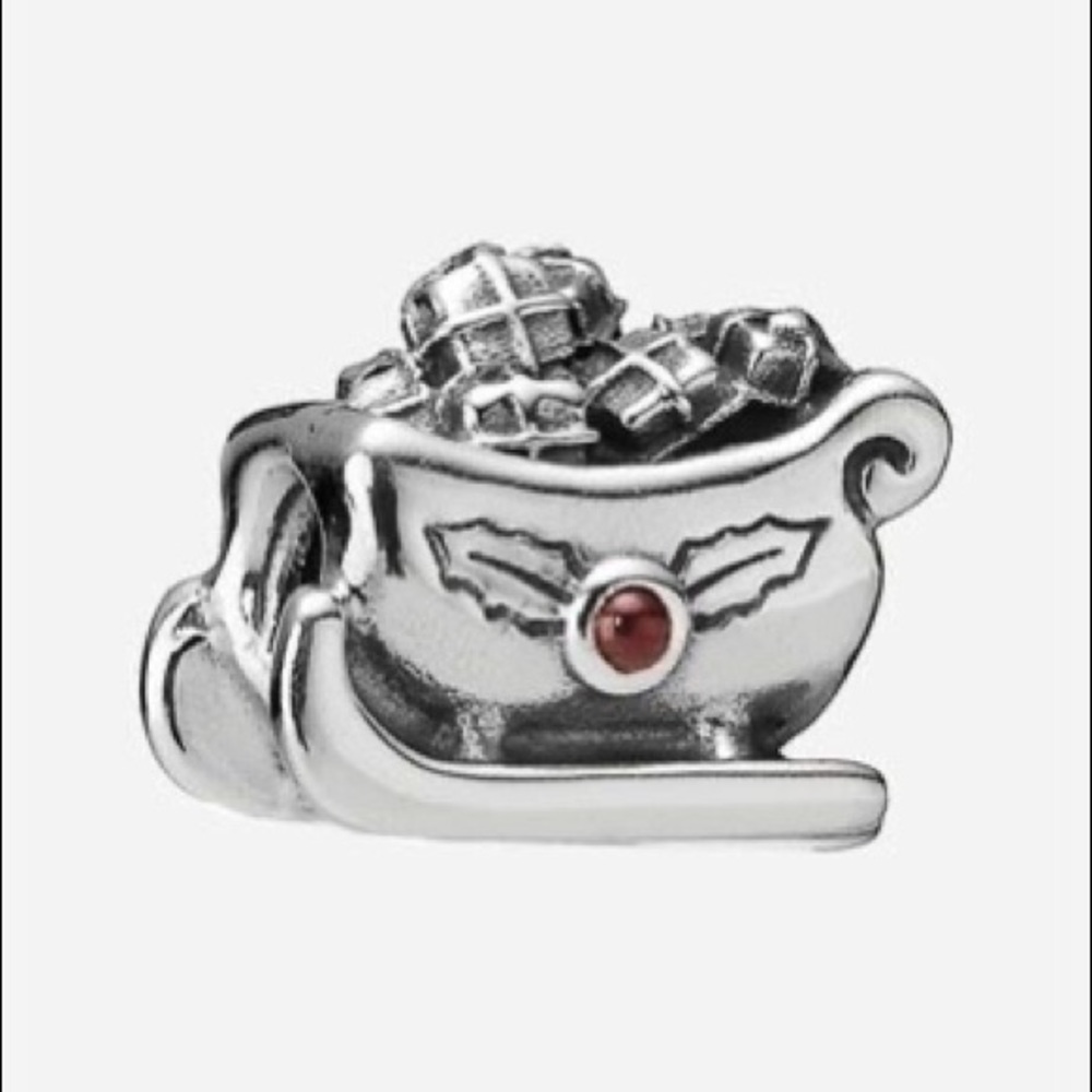 Retired Pandora Charm - Santa Sleigh with Garnet